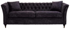 Sabrina Dark Grey Velvet Button Tufted 3 Seater Sofa – side view