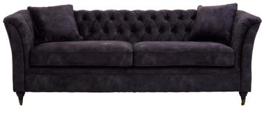 Sabrina Dark Grey Velvet Button Tufted 3 Seater Sofa – side view