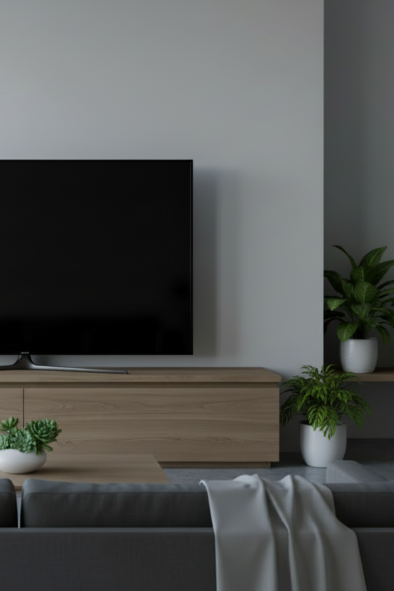 TV on wooden cabinet hero (mobile)